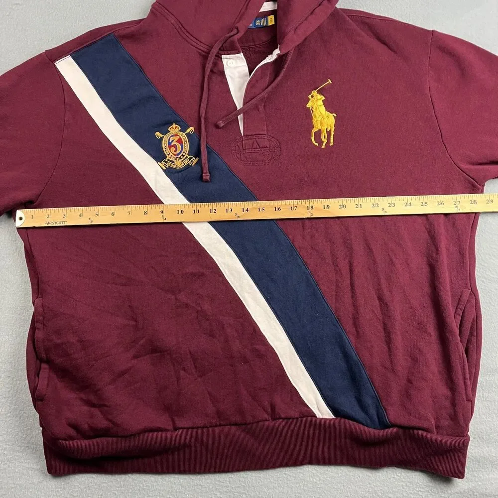 Polo Ralph Lauren Big Pony Fleece Rugby Hoodie Crest Burgundy Men's XXL